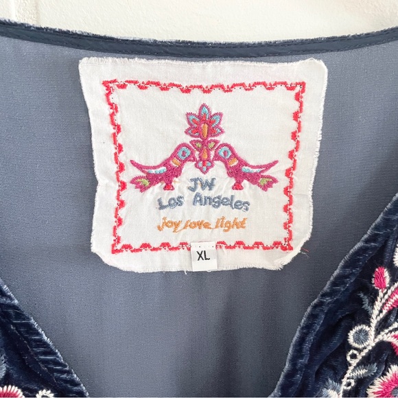 Johnny Was Tunic Embroidered Burnout Velvet Silk-Blend Asym Hem Long Sleeve XL - Picture 3 of 13